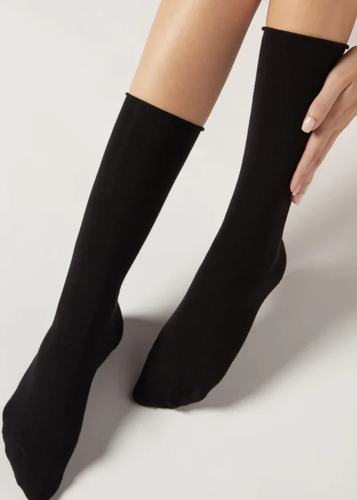 Calze a 3/4 in Cotone Rasato da Donna