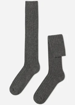 Calze Lunghe a Coste con Lana e Cashmere da Uomo