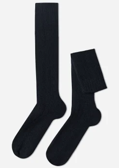 Calze Lunghe a Coste con Lana e Cashmere da Uomo
