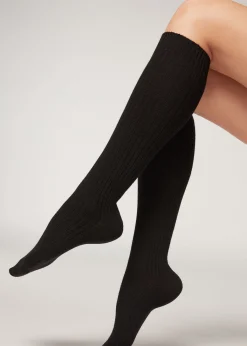Calze Lunghe a Costine con Lana e Cashmere da Donna