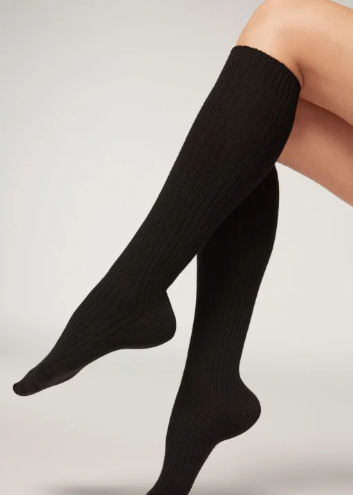 Calze Lunghe a Costine con Lana e Cashmere da Donna