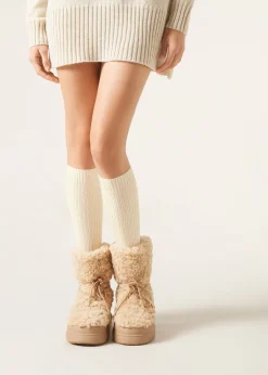 Calze Lunghe a Costine con Lana e Cashmere da Donna