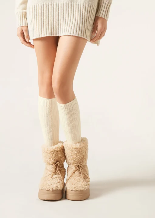 Calze Lunghe a Costine con Lana e Cashmere da Donna