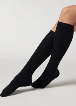 Calze Lunghe a Costine con Lana e Cashmere da Donna