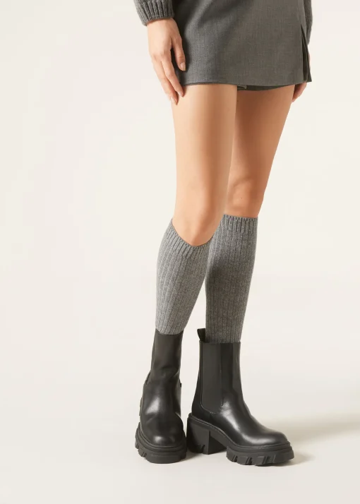 Calze Lunghe a Costine con Lana e Cashmere da Donna