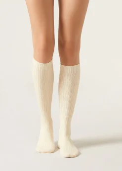 Calze Lunghe a Costine con Lana e Cashmere da Donna