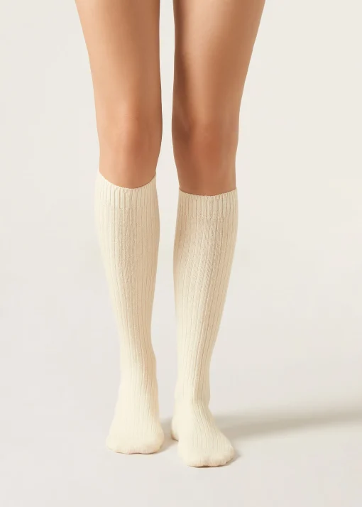 Calze Lunghe a Costine con Lana e Cashmere da Donna