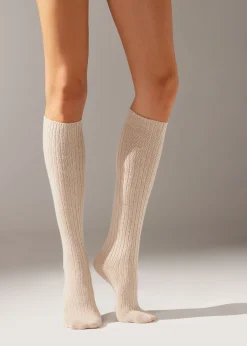 Calze Lunghe a Costine con Lana e Cashmere da Donna