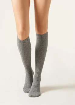 Calze Lunghe a Costine con Lana e Cashmere da Donna