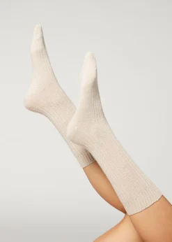 Calzini Corti a Coste con Lana e Cashmere
