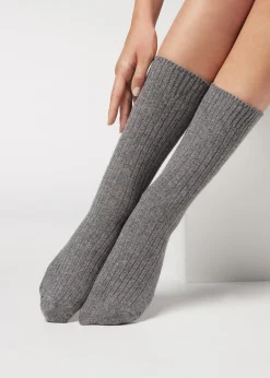 Calzini Corti a Coste con Lana e Cashmere