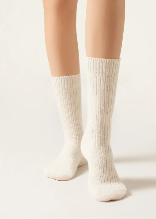 Calzini Corti a Coste con Lana e Cashmere