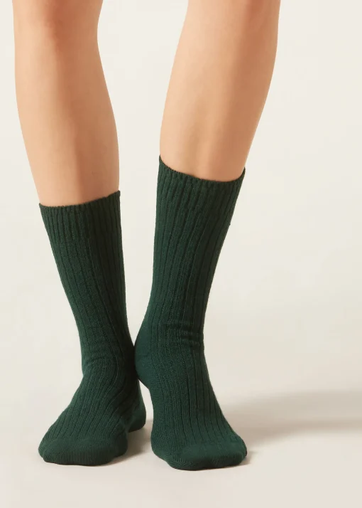 Calzini Corti a Coste con Lana e Cashmere