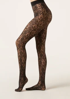 Collant 40 Denari in Tulle Pizzo Floreale