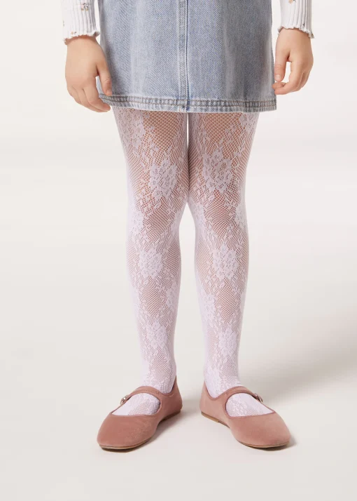 Collant a Rete di Pizzo a Fiori da Bambina