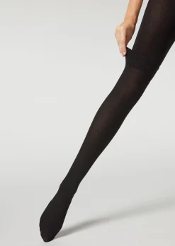 Collant con Cashmere Effetto Longuette a Coste