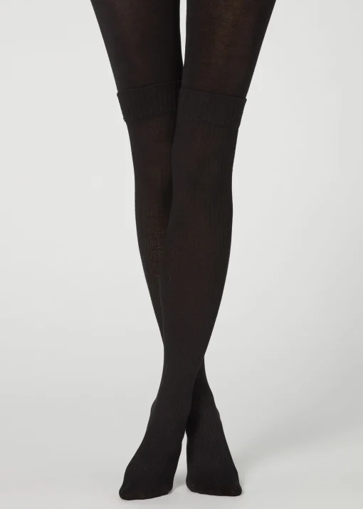 Collant con Cashmere Effetto Longuette a Coste