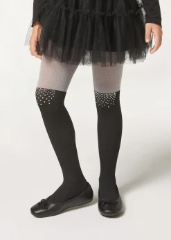 Collant Effetto Parigina con Strass Bambina