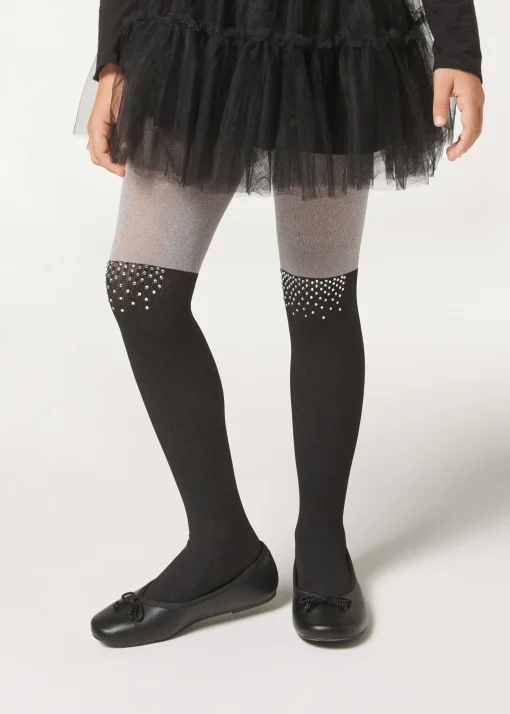 Collant Effetto Parigina con Strass Bambina