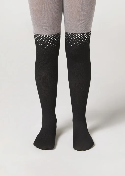 Collant Effetto Parigina con Strass Bambina