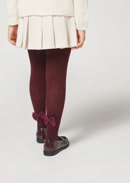 Collant in Cotone a Costine con Fiocco da Bambina