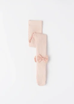 Collant in Cotone a Costine con Fiocco da Bambina