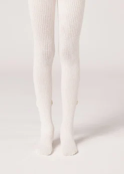 Collant in Cotone a Costine con Fiocco da Bambina