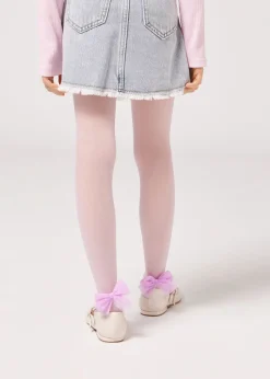 Collant in Tulle 30 Denari con Fiocco da Bambina