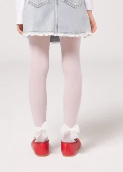 Collant in Tulle 30 Denari con Fiocco da Bambina