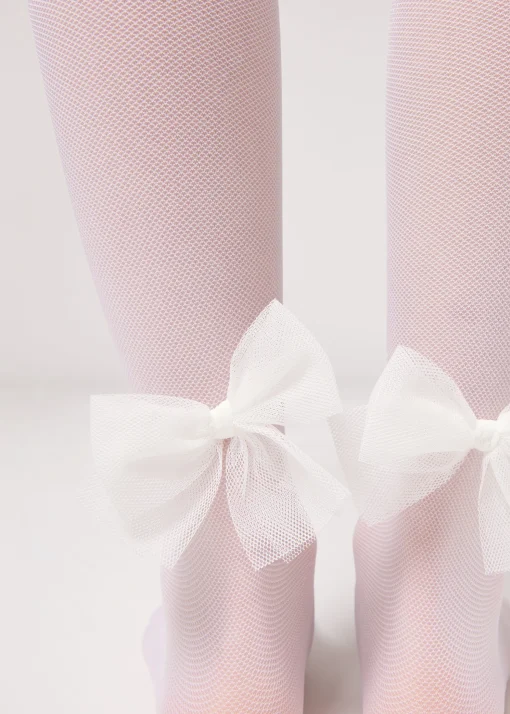 Collant in Tulle 30 Denari con Fiocco da Bambina