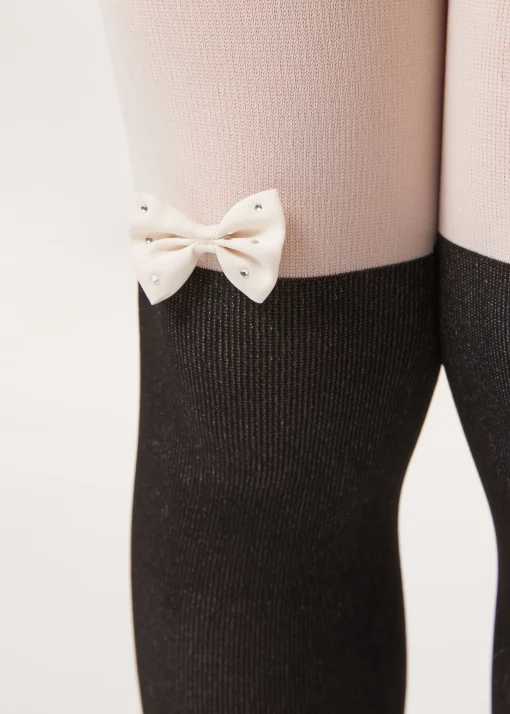Collant Longuette con Fiocco Strass da Bambina