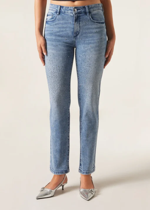Jeans con Strass Elasticizzati