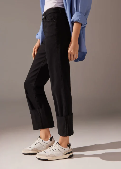 Jeans Culotte con Risvolto